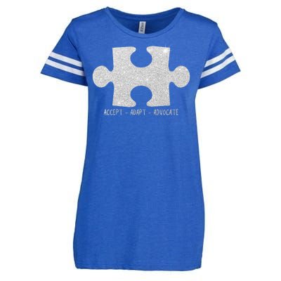 Autism Awareness Puzzle Accept Adapt Advocate Enza Ladies Jersey Football T-Shirt