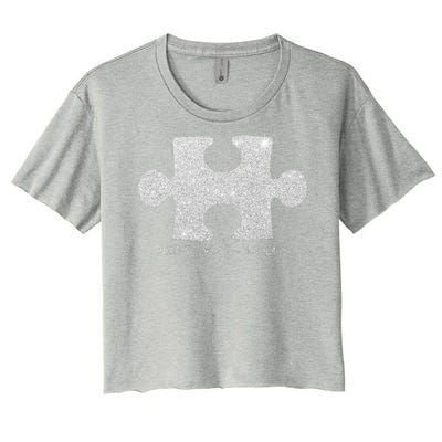 Autism Awareness Puzzle Accept Adapt Advocate Women's Crop Top Tee