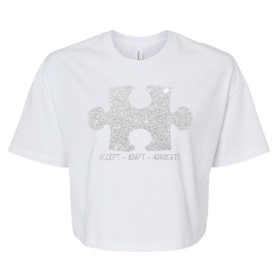 Autism Awareness Puzzle Accept Adapt Advocate Bella+Canvas Jersey Crop Tee