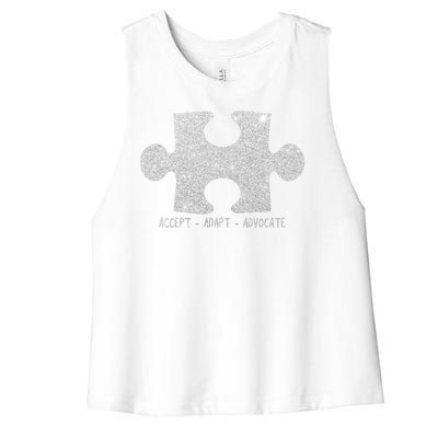 Autism Awareness Puzzle Accept Adapt Advocate Women's Racerback Cropped Tank