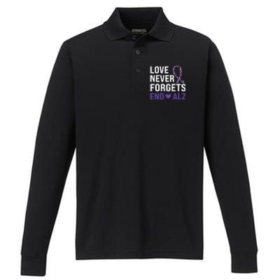 Alzheimer's Awareness Purple Ribbon Dementia Mom Dad Grandpa Performance Long Sleeve Polo