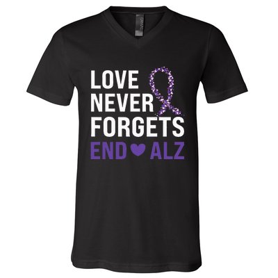 Alzheimer's Awareness Purple Ribbon Dementia Mom Dad Grandpa V-Neck T-Shirt