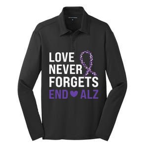 Alzheimer's Awareness Purple Ribbon Dementia Mom Dad Grandpa Silk Touch Performance Long Sleeve Polo