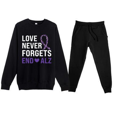 Alzheimer's Awareness Purple Ribbon Dementia Mom Dad Grandpa Premium Crewneck Sweatsuit Set