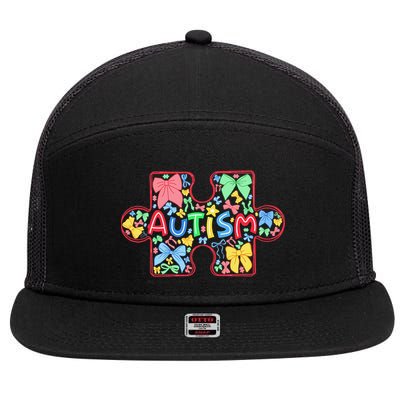 Autism Awareness Puzzle Heart Awareness Day - Women Girl 7 Panel Mesh Trucker Snapback Hat