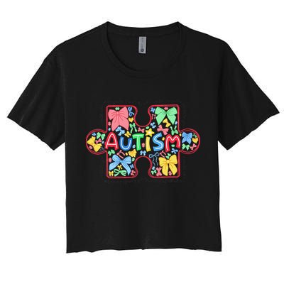 Autism Awareness Puzzle Heart Awareness Day - Women Girl Women's Crop Top Tee