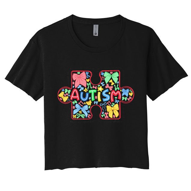 Autism Awareness Puzzle Heart Awareness Day - Women Girl Women's Crop Top Tee