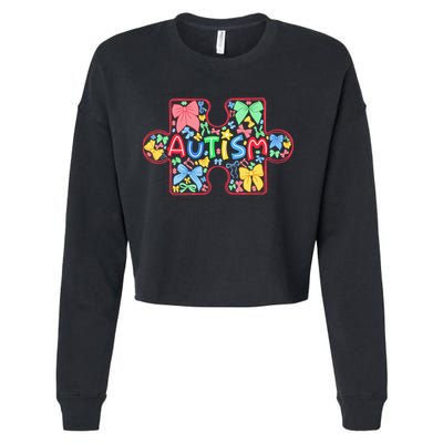 Autism Awareness Puzzle Heart Awareness Day - Women Girl Cropped Pullover Crew