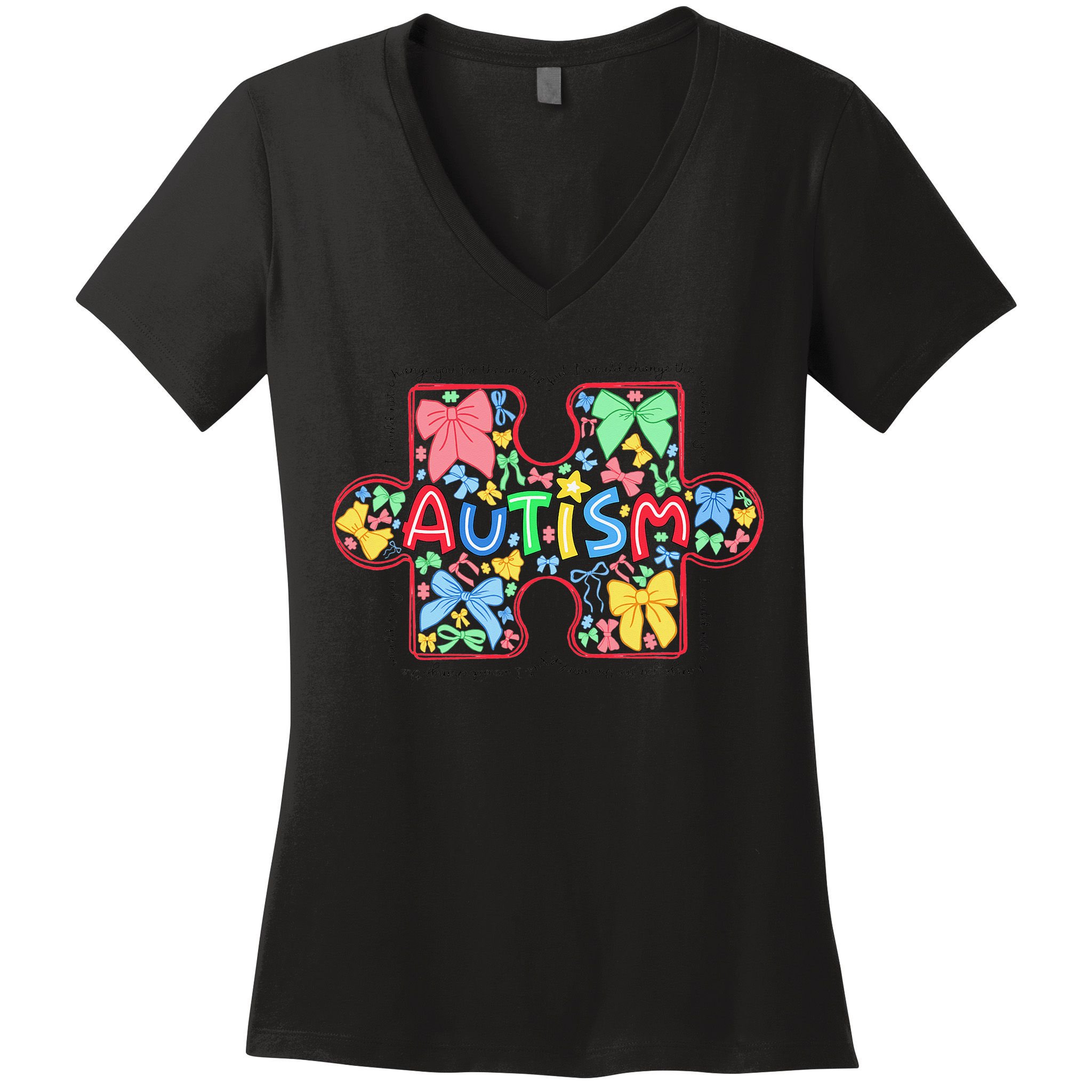 Autism Awareness Puzzle Heart Awareness Day - Women Girl Women's V-Neck T-Shirt