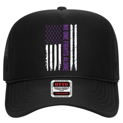 Alzheimers Awareness Purple Ribbon Dementia Mom Dad Grandpa High Crown Mesh Back Trucker Hat