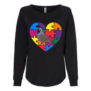 Autism Awareness Quail Heart ValentineS Day Puzzle Piece Cute Gift Womens California Wash Sweatshirt