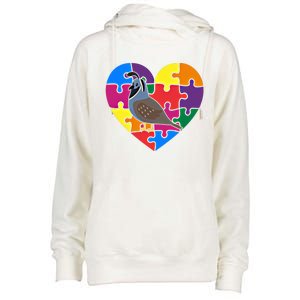 Autism Awareness Quail Heart ValentineS Day Puzzle Piece Cute Gift Womens Funnel Neck Pullover Hood