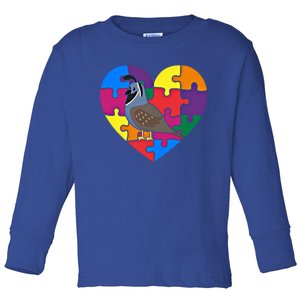 Autism Awareness Quail Heart ValentineS Day Puzzle Piece Cute Gift Toddler Long Sleeve Shirt