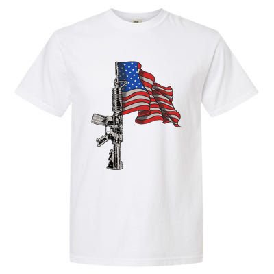 Ar15 Assault Rifle Usa Flag Gun Distressed American Flag Garment-Dyed Heavyweight T-Shirt