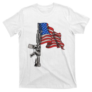 Ar15 Assault Rifle Usa Flag Gun Distressed American Flag T-Shirt