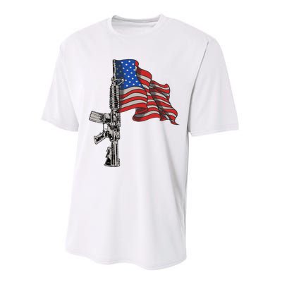 Ar15 Assault Rifle Usa Flag Gun Distressed American Flag Performance Sprint T-Shirt