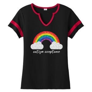 Autism Acceptance Rainbow Ladies Halftime Notch Neck Tee