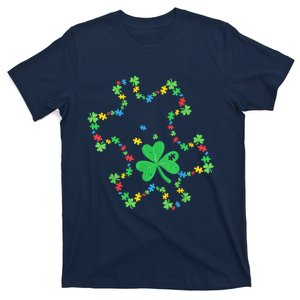 Autism Awareness Rainbow Puzzle Shamrock St Patrick's Day T-Shirt