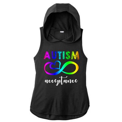 Autism Acceptance Rainbow Ladies PosiCharge Tri-Blend Wicking Draft Hoodie Tank