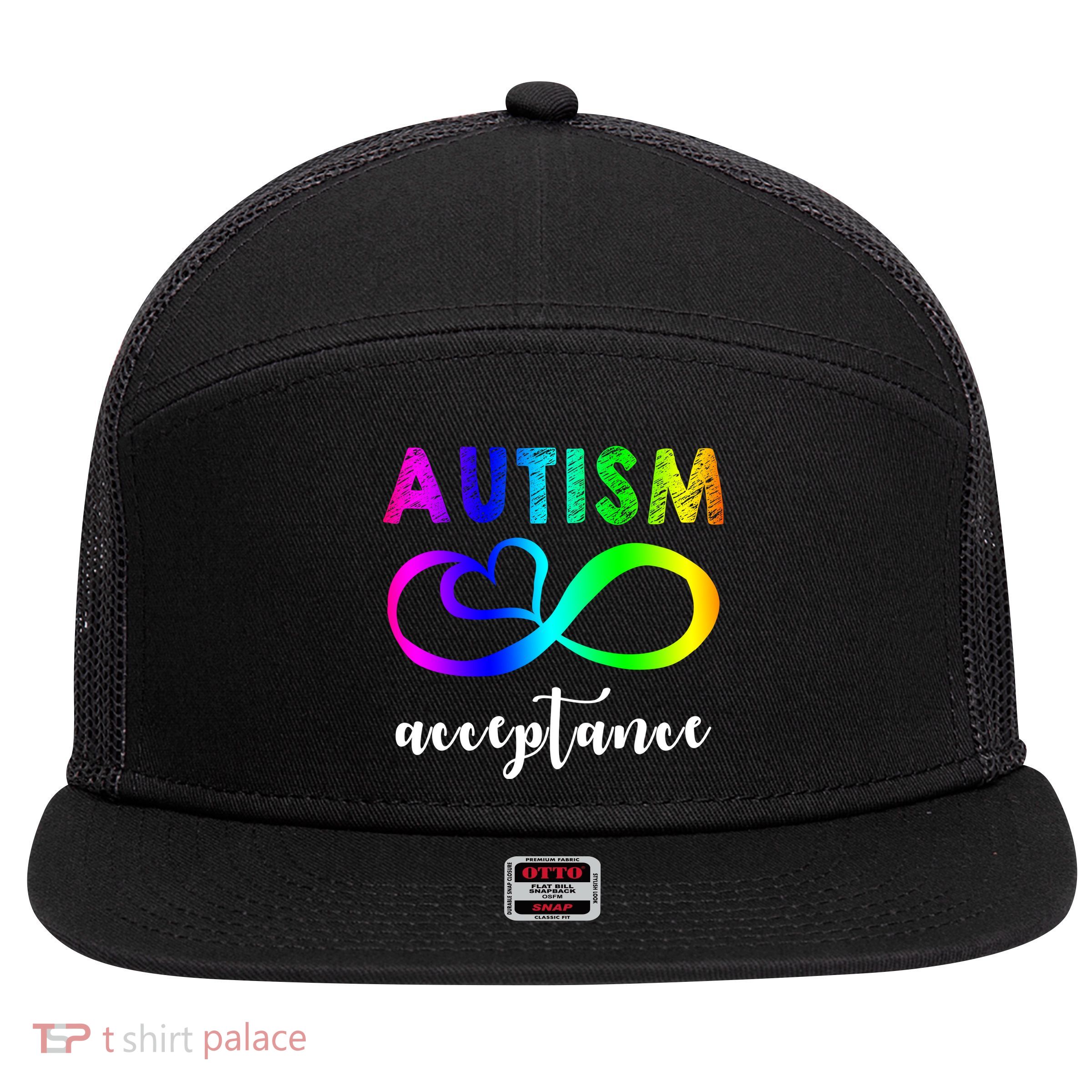 Autism Acceptance Rainbow 7 Panel Mesh Trucker Snapback Hat