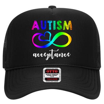 Autism Acceptance Rainbow High Crown Mesh Back Trucker Hat