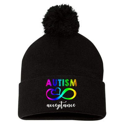 Autism Acceptance Rainbow Pom Pom 12in Knit Beanie