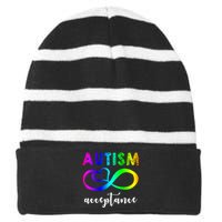 Autism Acceptance Rainbow Striped Beanie with Solid Band