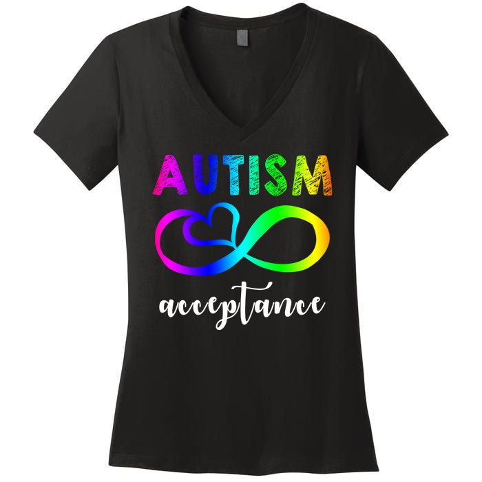 Autism Acceptance Rainbow Women's V-Neck T-Shirt