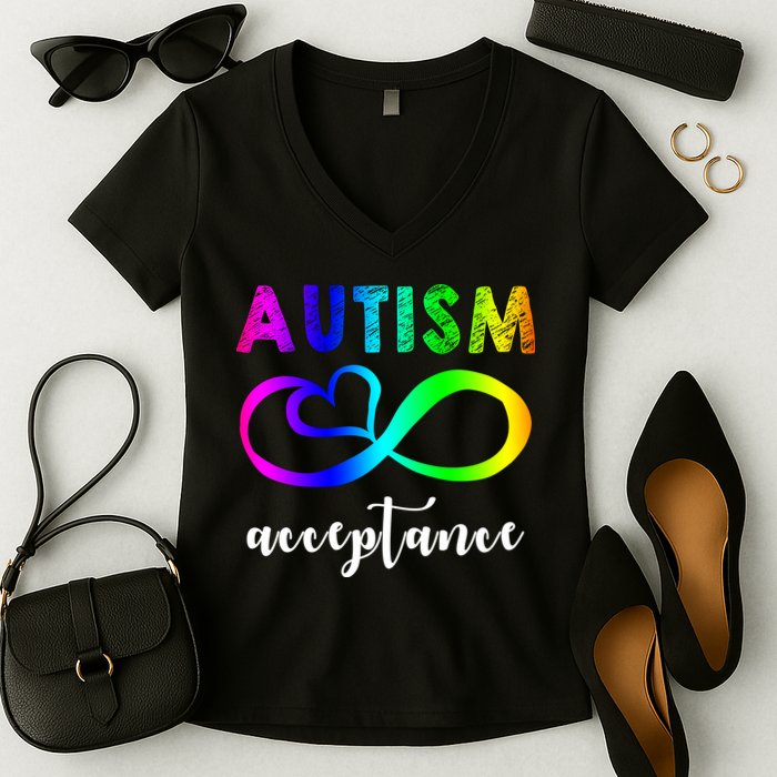 Autism Acceptance Rainbow Women's V-Neck T-Shirt