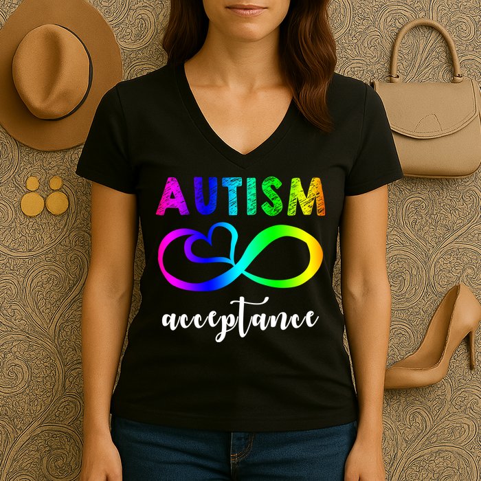 Autism Acceptance Rainbow Women's V-Neck T-Shirt