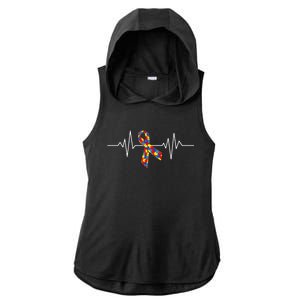 Autism Awareness Ribbon Heartbeat Ladies PosiCharge Tri-Blend Wicking Draft Hoodie Tank