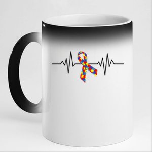 Autism Awareness Ribbon Heartbeat 11oz Black Color Changing Mug