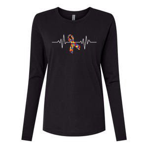 Autism Awareness Ribbon Heartbeat Womens Cotton Relaxed Long Sleeve T-Shirt