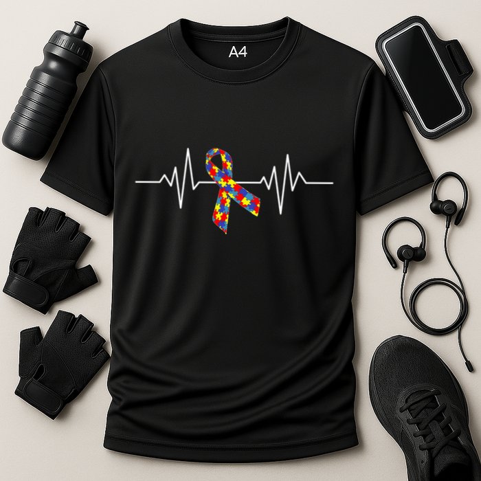 Autism Awareness Ribbon Heartbeat Cooling Performance Crew T-Shirt