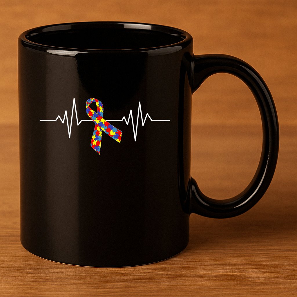 Autism Awareness Ribbon Heartbeat 11oz C Handle Ceramic Mug
