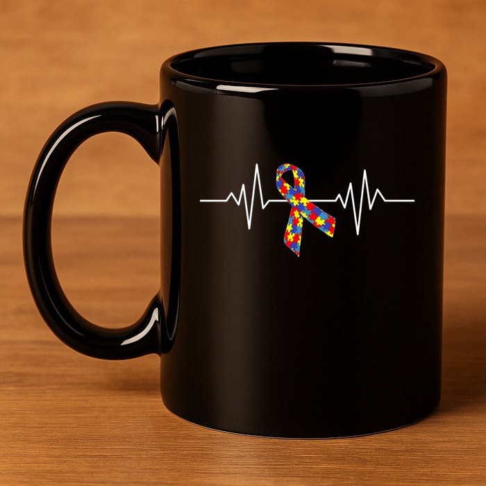 Autism Awareness Ribbon Heartbeat 11oz C Handle Ceramic Mug