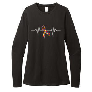 Autism Awareness Ribbon Heartbeat Womens CVC Long Sleeve Shirt