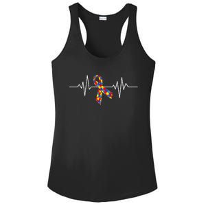 Autism Awareness Ribbon Heartbeat Ladies PosiCharge Competitor Racerback Tank