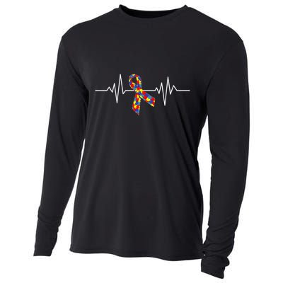 Autism Awareness Ribbon Heartbeat Cooling Performance Long Sleeve Crew