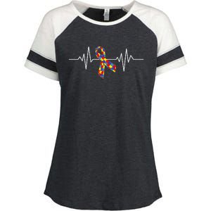 Autism Awareness Ribbon Heartbeat Enza Ladies Jersey Colorblock Tee