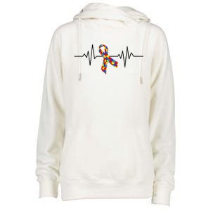 Autism Awareness Ribbon Heartbeat Womens Funnel Neck Pullover Hood