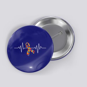 Autism Awareness Ribbon Heartbeat Button