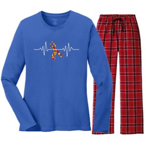 Autism Awareness Ribbon Heartbeat Women's Long Sleeve Flannel Pajama Set 