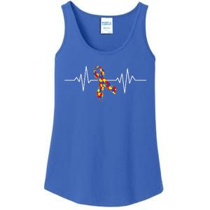 Autism Awareness Ribbon Heartbeat Ladies Essential Tank