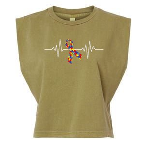 Autism Awareness Ribbon Heartbeat Garment-Dyed Women's Muscle Tee