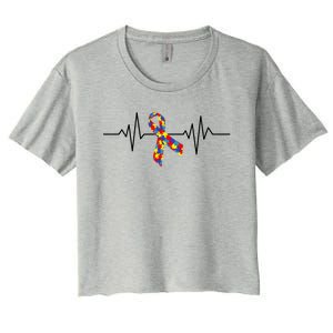 Autism Awareness Ribbon Heartbeat Women's Crop Top Tee