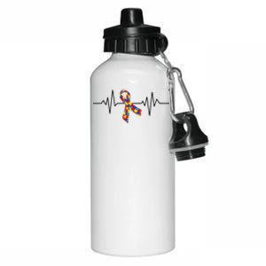 Autism Awareness Ribbon Heartbeat Aluminum Water Bottle