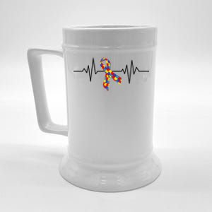 Autism Awareness Ribbon Heartbeat Beer Stein