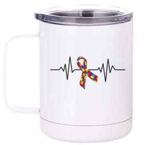 Autism Awareness Ribbon Heartbeat 12 oz Stainless Steel Tumbler Cup