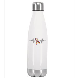 Autism Awareness Ribbon Heartbeat Stainless Steel Insulated Water Bottle